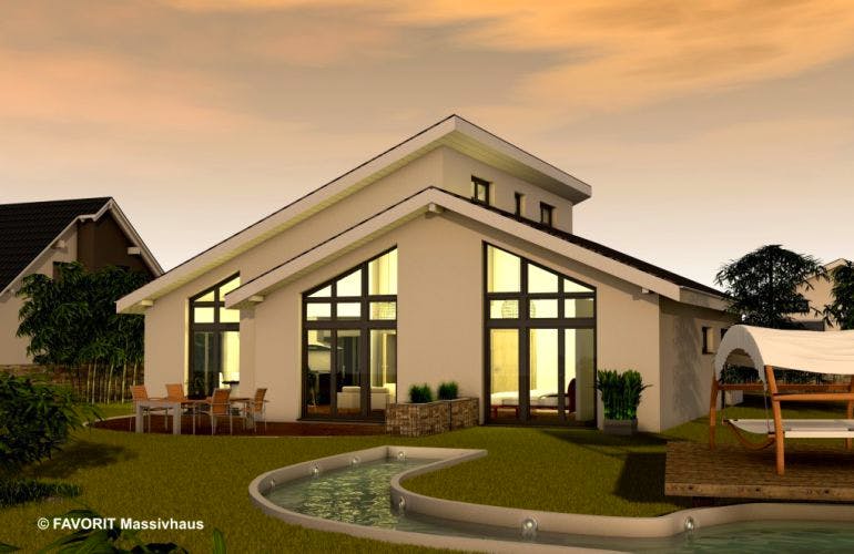 Massivhaus Chalet 132 von FAVORIT Massivhaus Schlüsselfertig ab 323400€, Bungalow Außenansicht 1