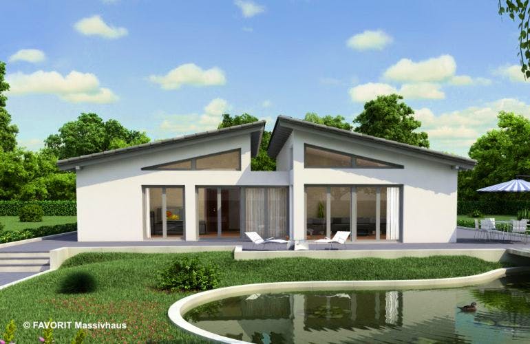 Massivhaus Chalet 135 von FAVORIT Massivhaus Schlüsselfertig ab 308150€, Bungalow Außenansicht 1