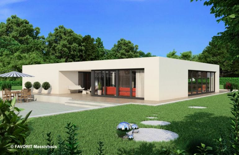 Massivhaus Chalet 153 von FAVORIT Massivhaus Schlüsselfertig ab 308150€, Bungalow Außenansicht 1