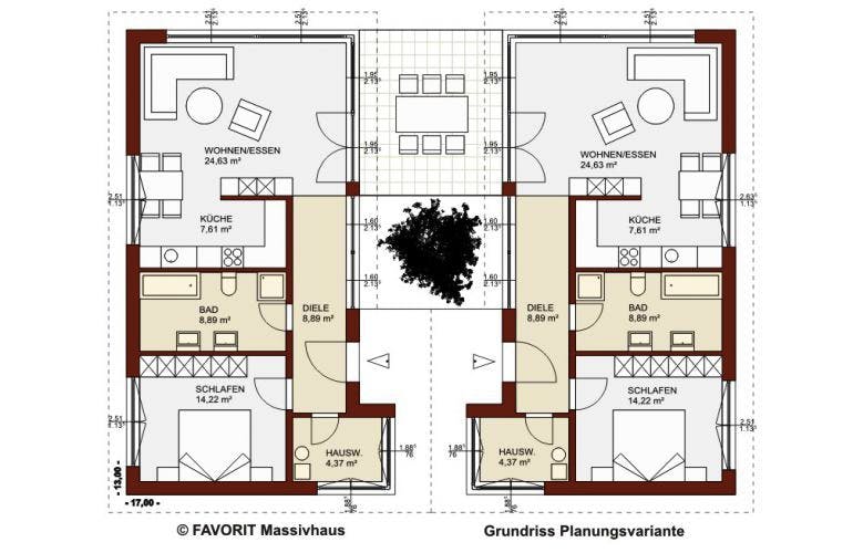 Massivhaus Chalet 153 von FAVORIT Massivhaus Schlüsselfertig ab 308150€, Bungalow Grundriss 1