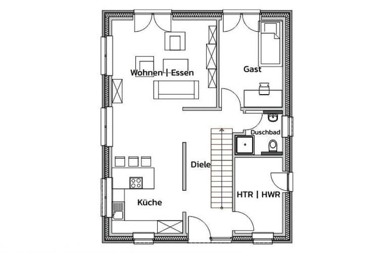 Massivhaus CITY XL von Kagebau, Stadtvilla Grundriss 1
