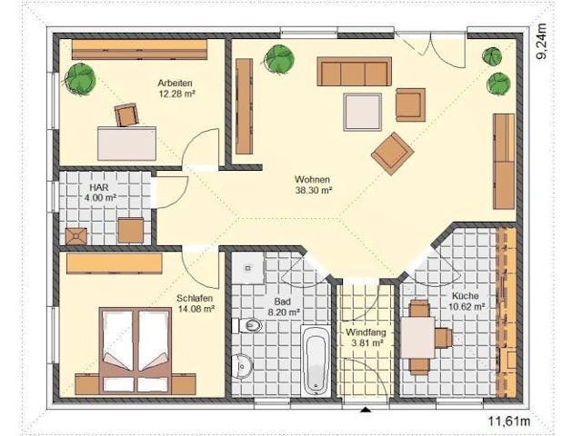 Massivhaus Classic 89 von HSE Massivhaus, Bungalow Grundriss 1