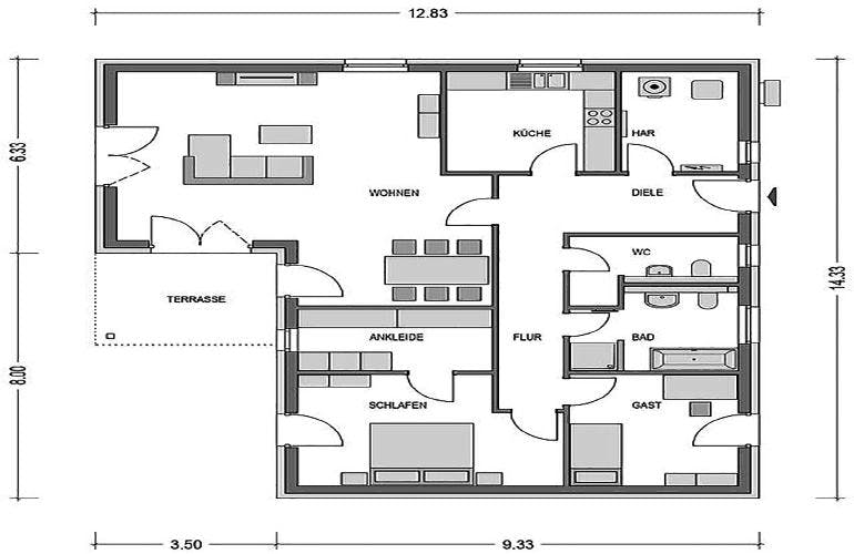 Massivhaus Cumulus 671 (inactive) von Heinz von Heiden, Bungalow Grundriss 1