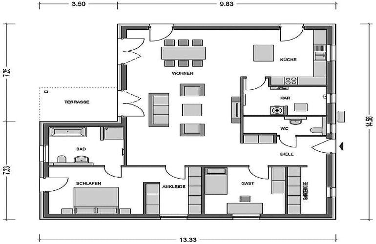Massivhaus Cumulus 771 von Heinz von Heiden Schlüsselfertig ab 224320€, Bungalow Grundriss 1