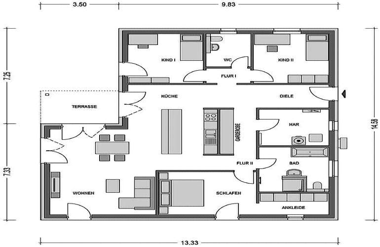 Massivhaus Cumulus 772 von Heinz von Heiden Schlüsselfertig ab 224320€, Bungalow Grundriss 1