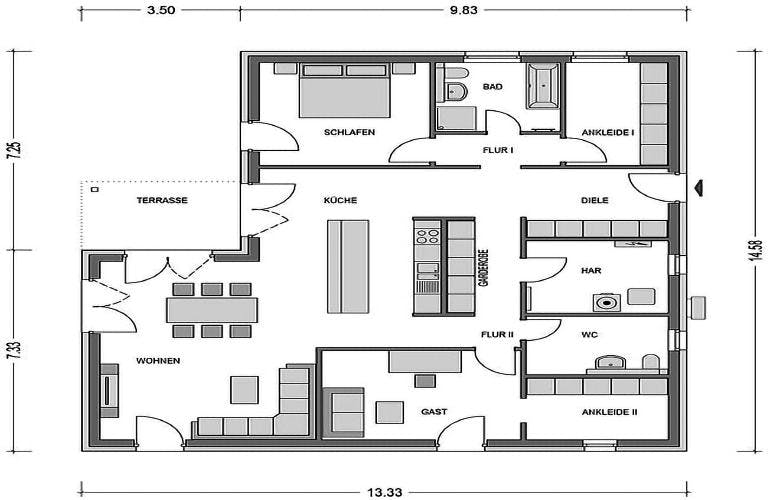 Massivhaus Cumulus 773 von Heinz von Heiden Schlüsselfertig ab 224320€, Bungalow Grundriss 1