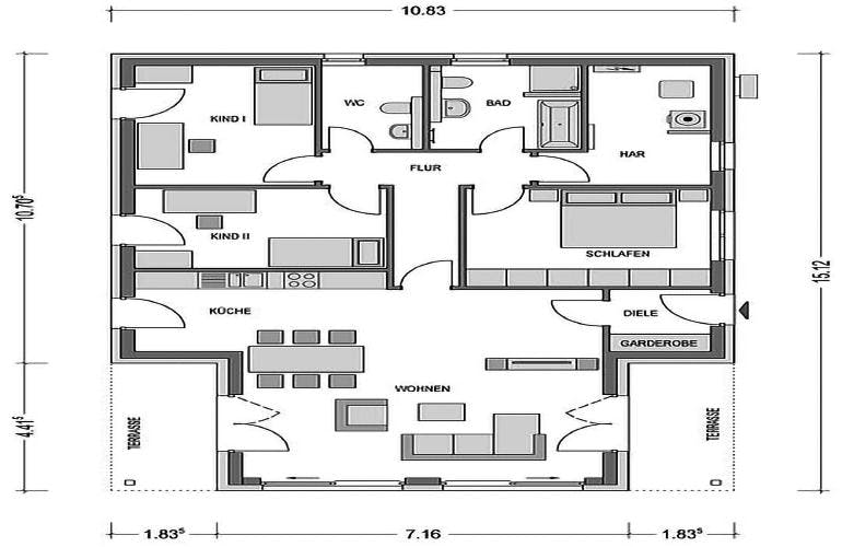 Massivhaus Cumulus 880 von Heinz von Heiden, Bungalow Grundriss 1