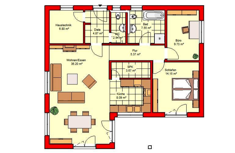 Massivhaus Cuxhaven 100 von PRO-IM Neo, Bungalow Grundriss 1