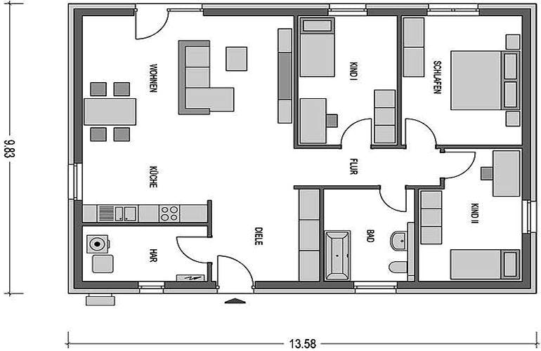 Massivhaus Der Unveränderliche B76 von Heinz von Heiden, Bungalow Grundriss 1