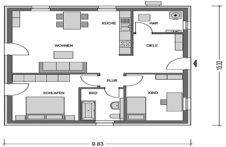 Massivhaus Der Unveränderliche B82 von Heinz von Heiden, Bungalow Grundriss 1