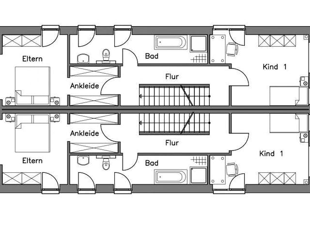 Massivhaus Doppelhaus DH 110 Variante K von Baudirekt,  Grundriss 2