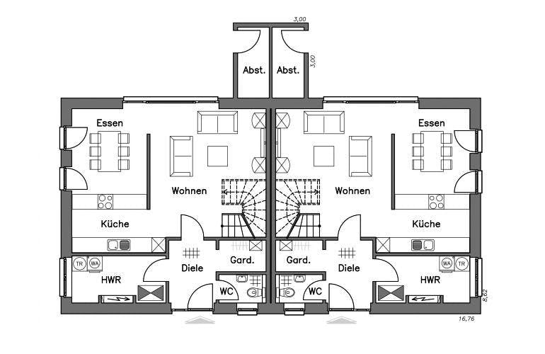 Massivhaus Doppelhaus DH 110 Variante M von Baudirekt, Grundriss 1