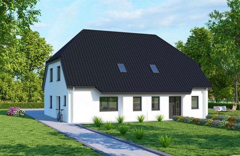 Massivhaus Doppelhaus DH 120 Basis von Baudirekt, Außenansicht 1
