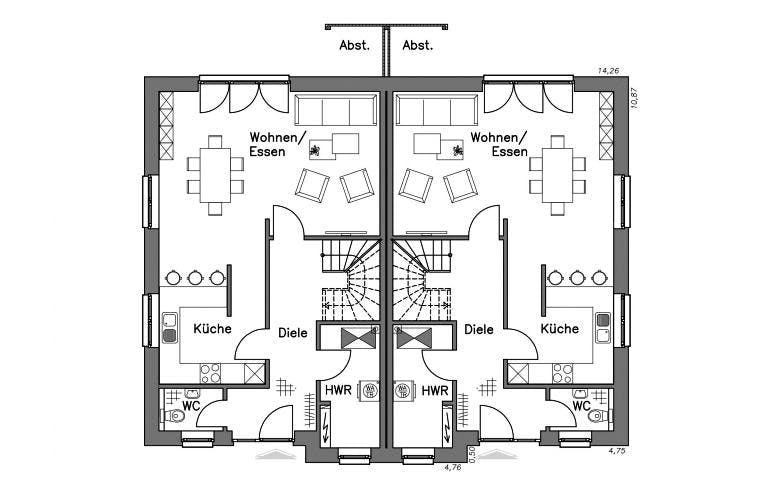 Massivhaus Doppelhaus DH 120 Variante K von Baudirekt, Grundriss 1