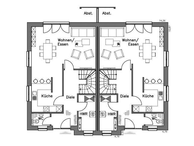 Massivhaus Doppelhaus DH 120 Variante K von Baudirekt,  Grundriss 2