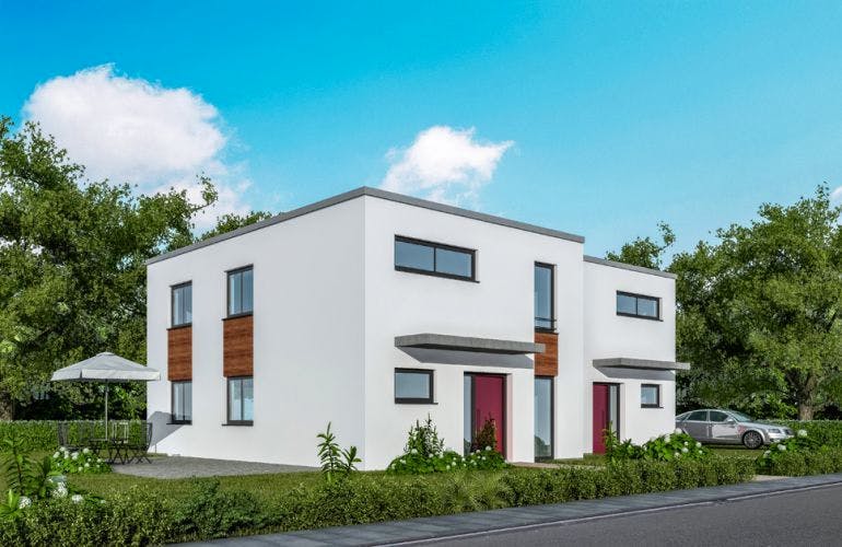 Massivhaus Doppelhaus DH 120 Variante T von Baudirekt, Außenansicht 1