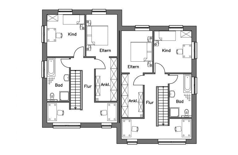 Massivhaus Doppelhaus DH 120 Variante T von Baudirekt, Grundriss 1