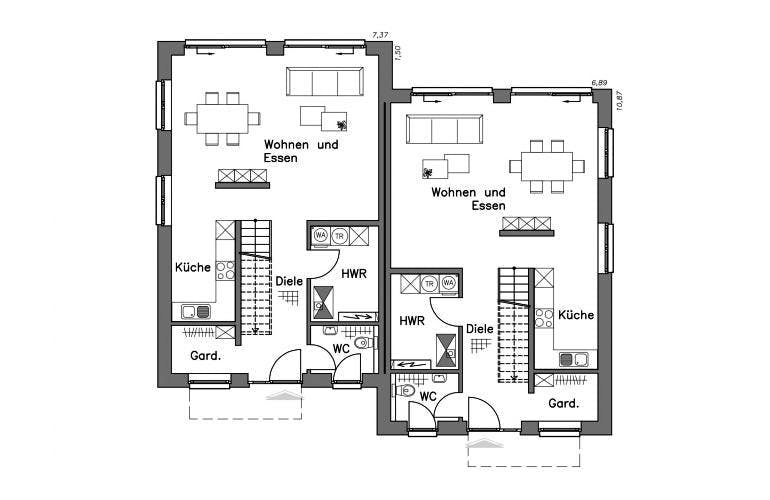 Massivhaus Doppelhaus DH 120 Variante T von Baudirekt, Grundriss 2