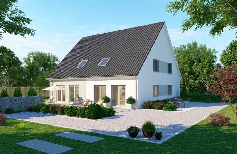 Massivhaus Doppelhaus DH 130 Basis von Baudirekt, Außenansicht 1