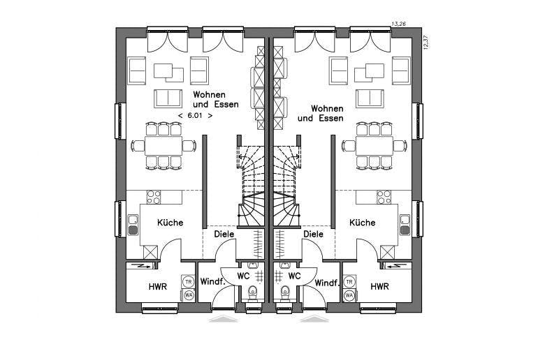 Massivhaus Doppelhaus DH 130 Basis von Baudirekt, Grundriss 1