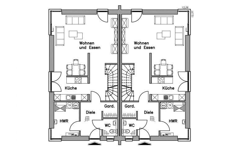 Massivhaus Doppelhaus DH 130 Variante M von Baudirekt, Grundriss 1