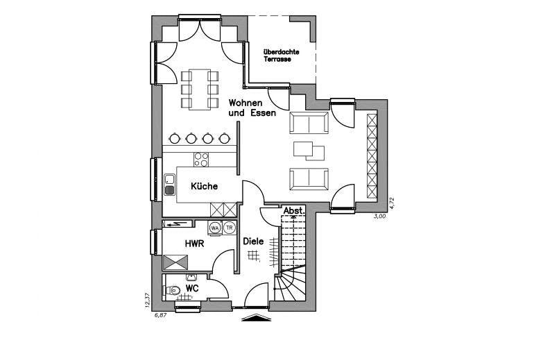 Massivhaus Doppelhaus DH 130 Variante T von Baudirekt, Grundriss 1