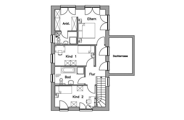 Massivhaus Doppelhaus DH 130 Variante T von Baudirekt, Grundriss 2