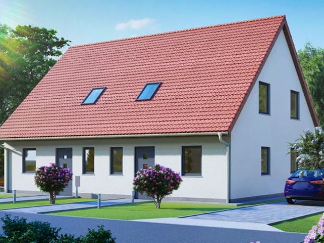 Massivhaus Doppelhaus DOMIZIL von Aktuell Bau, Außenansicht 1 Massivhaus Doppelhaus DOMIZIL von Aktuell Bau, Außenansicht 1