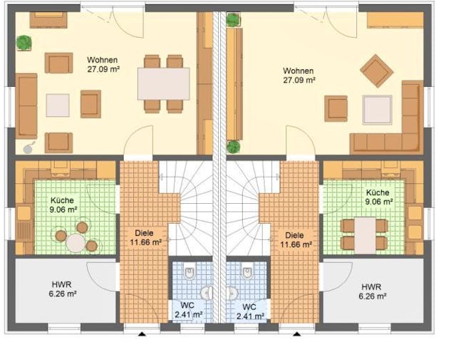 Massivhaus Doppelhaus DOMIZIL von Aktuell Bau,  Grundriss 1