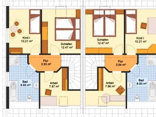 Massivhaus Doppelhaus DOMIZIL von Aktuell Bau,  Grundriss 2