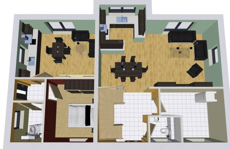 Massivhaus Doppelhaus DUO 175 mit ELW von Wäller-Haus Schlüsselfertig ab 309900€, Grundriss 1