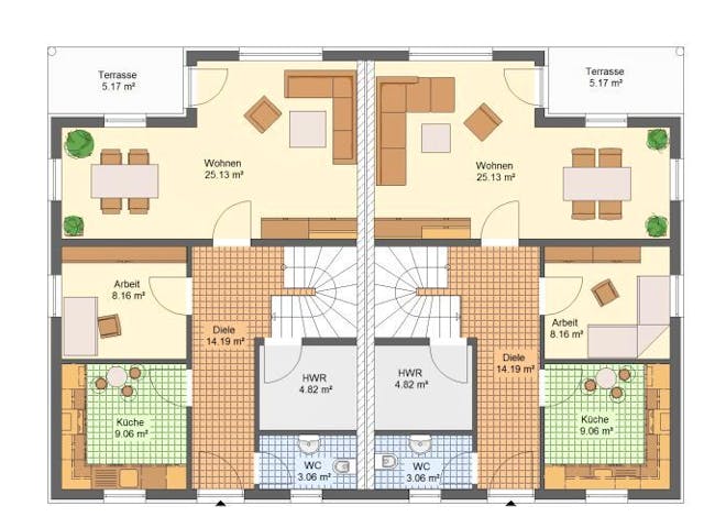 Massivhaus Doppelhaus FREIBERG von Aktuell Bau,  Grundriss 2