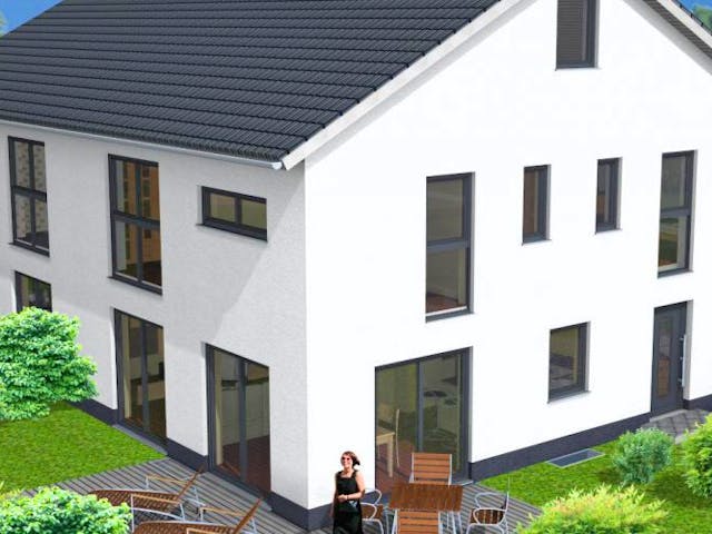 Massivhaus Doppelhaus Hanau von Immobilien Atelier Klaus Reuter, Außenansicht 1 Massivhaus Doppelhaus Hanau von Immobilien Atelier Klaus Reuter, Außenansicht 1