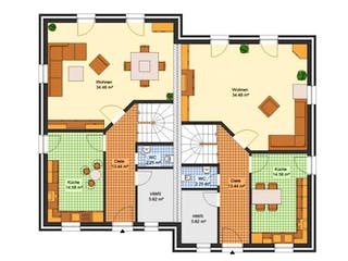 Massivhaus Doppelhaus HARMONIE von Aktuell Bau,  Grundriss 2