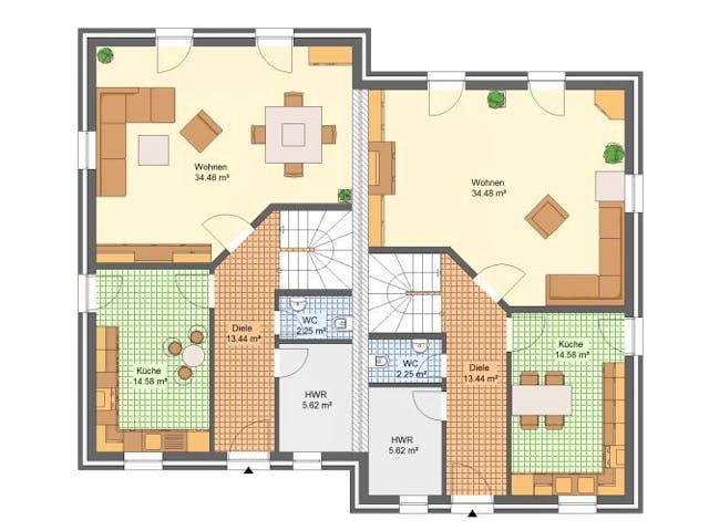 Massivhaus Doppelhaus HARMONIE von Aktuell Bau, Grundriss 1 Massivhaus Doppelhaus HARMONIE von Aktuell Bau, Grundriss 1