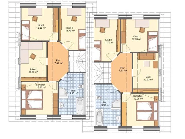 Massivhaus Doppelhaus HARMONIE von Aktuell Bau,  Grundriss 2