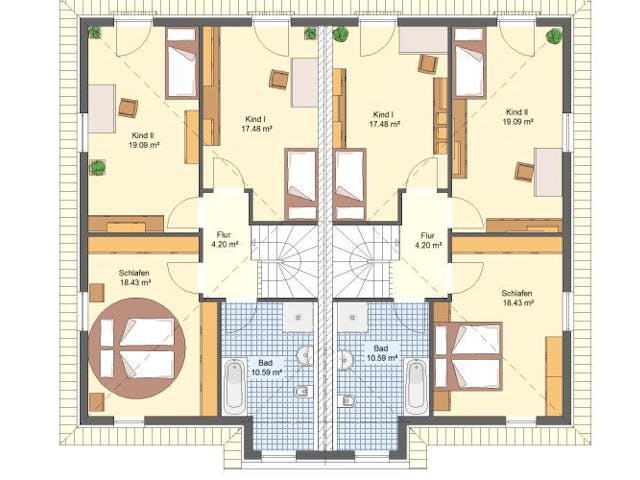 Massivhaus Doppelhaus KLINGENTHAL von Aktuell Bau,  Grundriss 1
