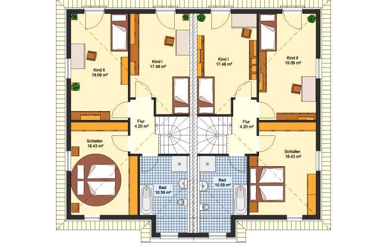 Massivhaus Doppelhaus KLINGENTHAL von Aktuell Bau, Grundriss 1