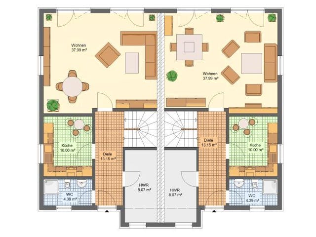 Massivhaus Doppelhaus KLINGENTHAL von Aktuell Bau,  Grundriss 2
