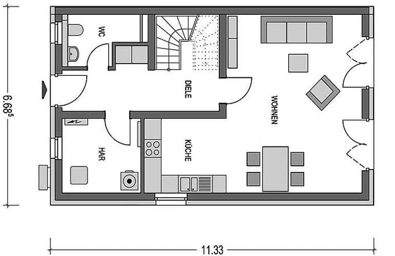 Massivhaus Doppelhaus S450 von Heinz von Heiden,  Grundriss 1