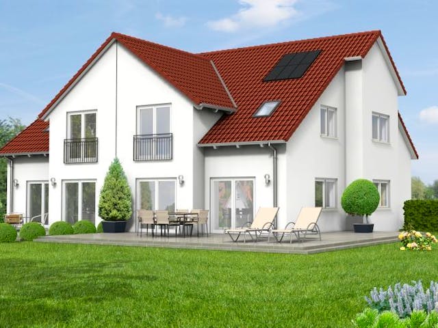 Massivhaus Doppelhaus Variante 15 von Grundsteinhaus Schlüsselfertig ab 221900€,  Außenansicht 1