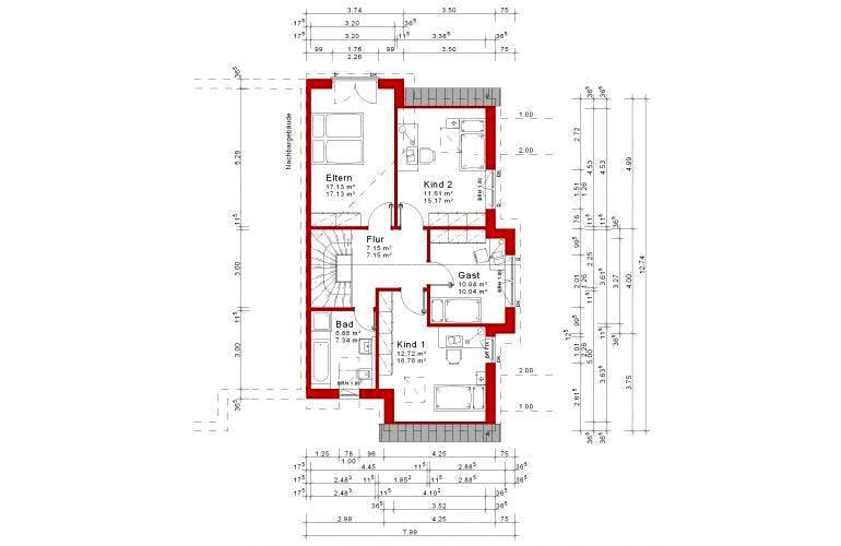Massivhaus Doppelhaus Variante 15 von Grundsteinhaus Schlüsselfertig ab 221900€, Grundriss 2