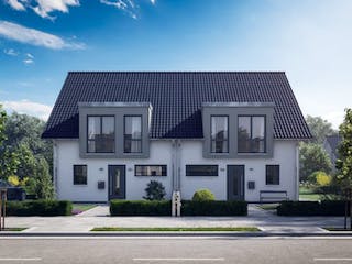 Massivhaus DOPPELHAUS VISEO von Kern-Haus Chemnitz Schlüsselfertig ab 354900€, Satteldach-Klassiker Außenansicht 2