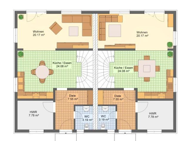 Massivhaus Doppelhaus WALDHEIM von Aktuell Bau,  Grundriss 1
