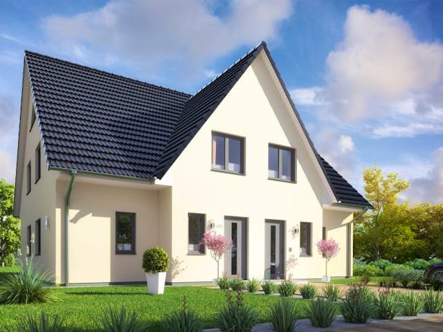 Massivhaus Doppelhaushälfte Menuett 120 von Rostow Massivhaus, Außenansicht 1 Massivhaus Doppelhaushälfte Menuett 120 von Rostow Massivhaus, Außenansicht 1