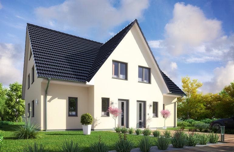 Massivhaus Doppelhaushälfte Menuett 120 von Rostow Massivhaus, Außenansicht 1