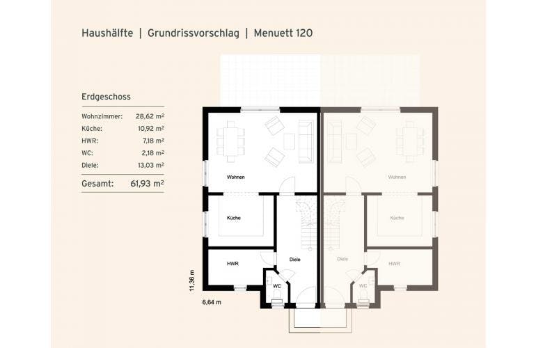 Massivhaus Doppelhaushälfte Menuett 120 von Rostow Massivhaus, Grundriss 2