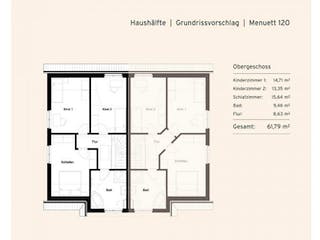 Massivhaus Doppelhaushälfte Menuett 120 von Rostow Massivhaus, Grundriss 2