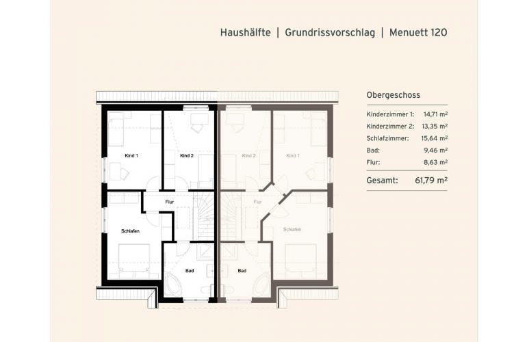 Massivhaus Doppelhaushälfte Menuett 120 von Rostow Massivhaus, Grundriss 1