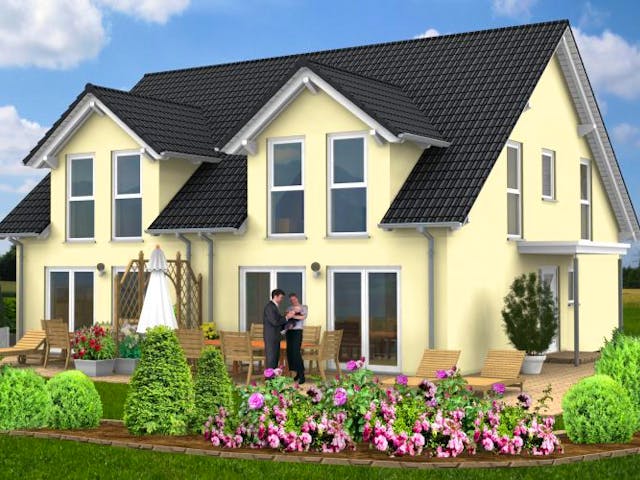 Massivhaus Doppelhaushälfte Mittelfischbach100-005 von Econ Das Haus, Außenansicht 1 Massivhaus Doppelhaushälfte Mittelfischbach100-005 von Econ Das Haus, Außenansicht 1